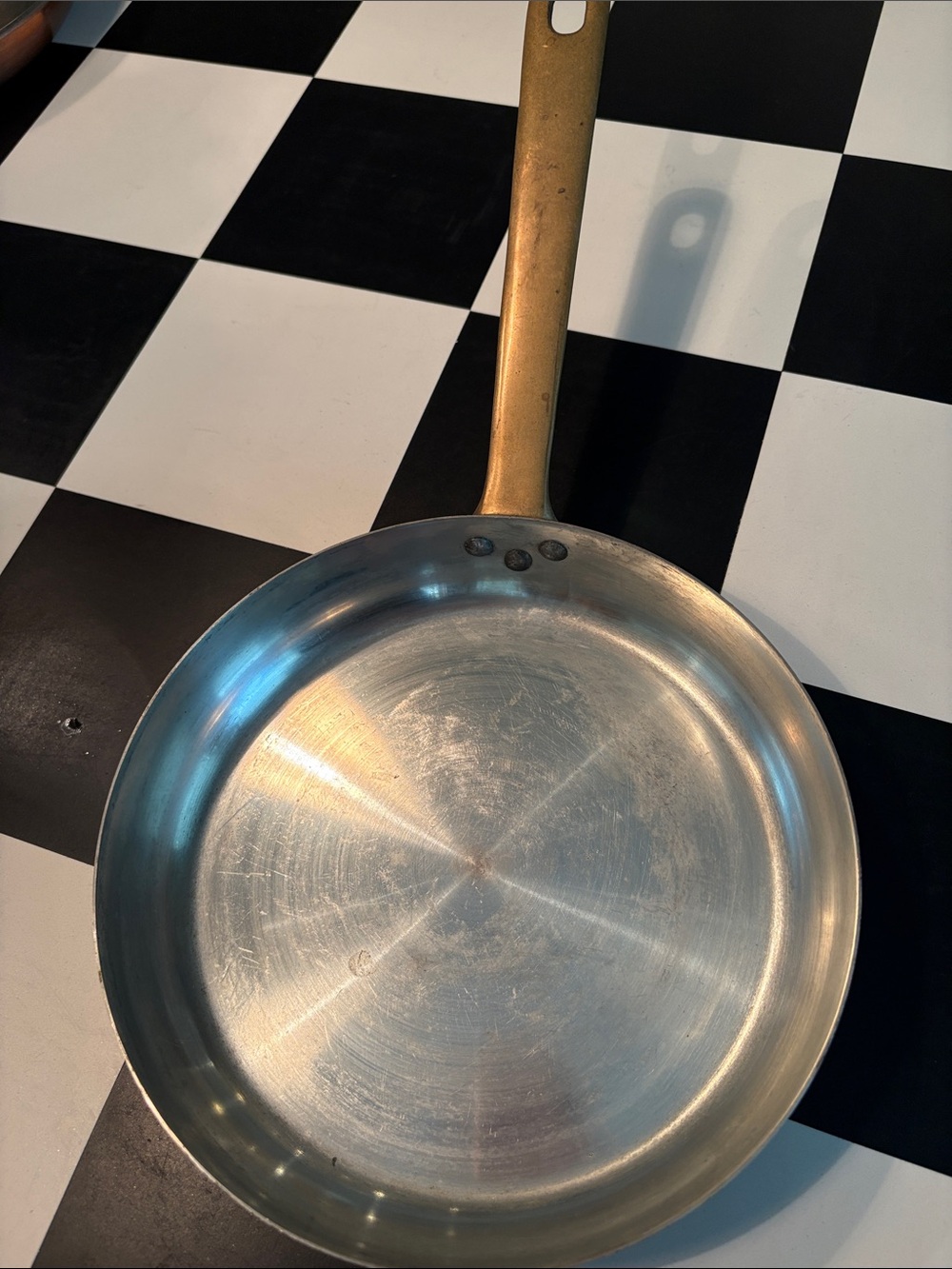 Brass-Handled Stainless Steel Frying Pan - Silver and Gold